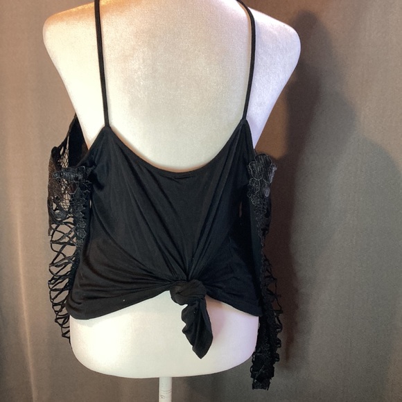 WOMENS SZ XL BLACK LIAM KIM OFF THE SHOULDER FLORAL PEEK A BOO LONG SLEEVE - Picture 3 of 8